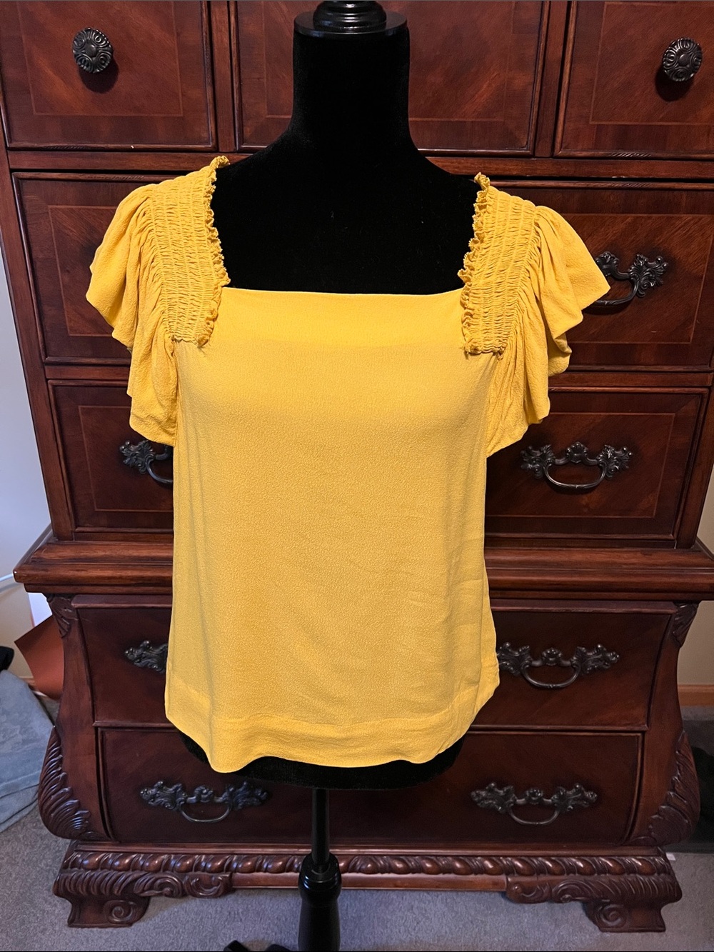 Anthropology Maeve Ruffled Marigold Blouse Sz. 8P preowned.